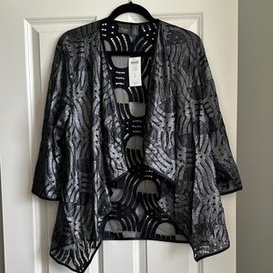 Chico's Black and Silver Open-Front Cardigan